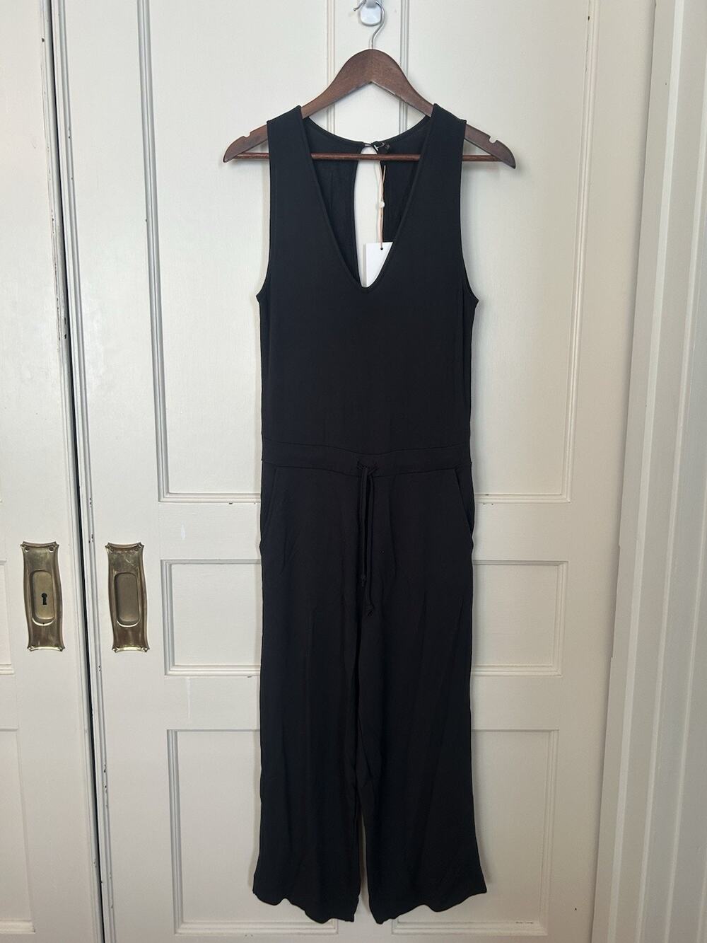 Quince Soft Cropped Straight Leg Jumpsuit Womens Size Small Black Classic NWT